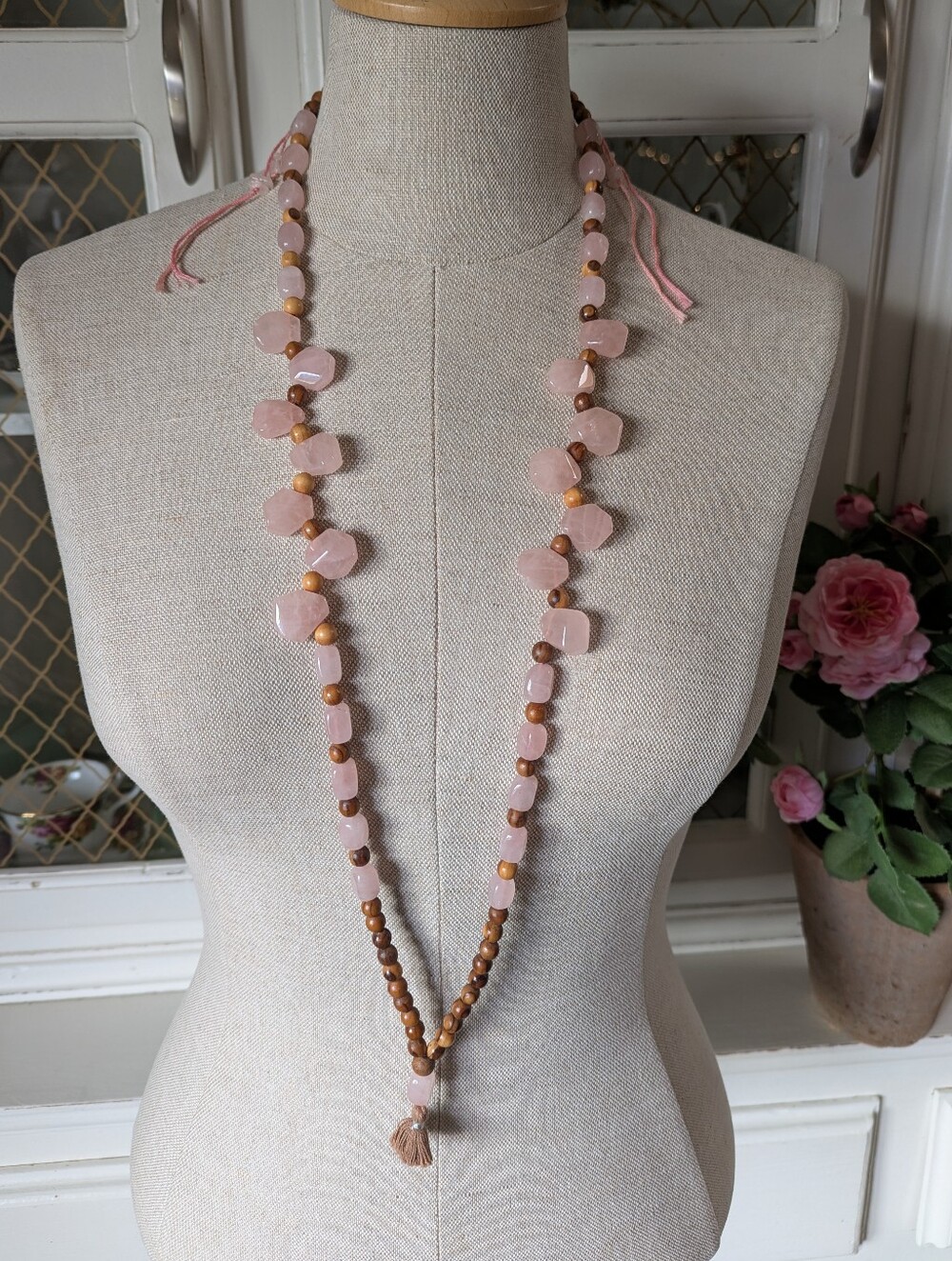 📿💞NWOT Heart Chakra Rose Quartz Handmade Mala Beaded Necklace Meditation Pink
